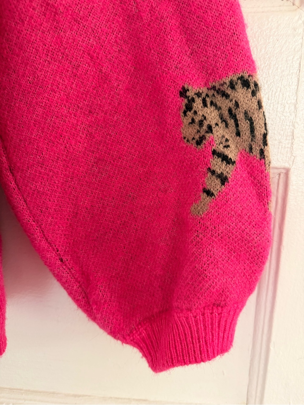 BiBi Bright Pink Crewneck Sweater with Tiger Motif - Picture 2 of 4